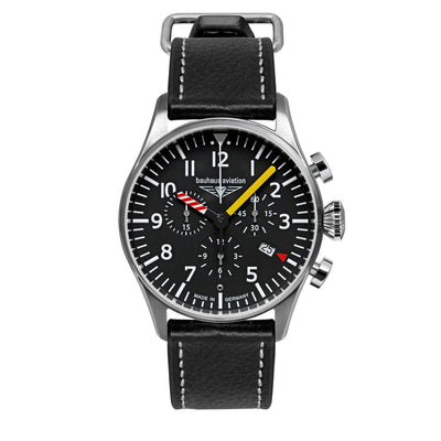 BAUHAUS AVIATION Men's Flight Control Leather Strap Watch 27885 image 0