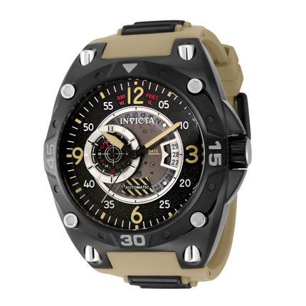 INVICTA Men's Aviator Radar Automatic 50mm Black / Khaki Silicone Steel Infused Bracelet Watch