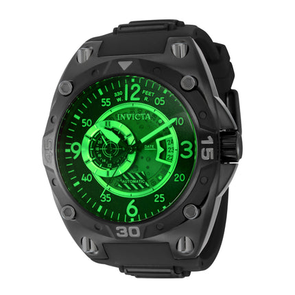 INVICTA Men's Aviator Radar Automatic 50mm Black / Green Silicone Steel Infused Bracelet Watch