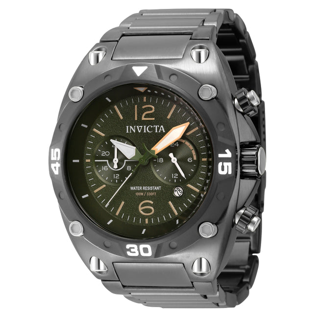 INVICTA Men's Aviator Capsular 50mm Gunmetal / Army Green Chronograph Steel Bracelet Watch