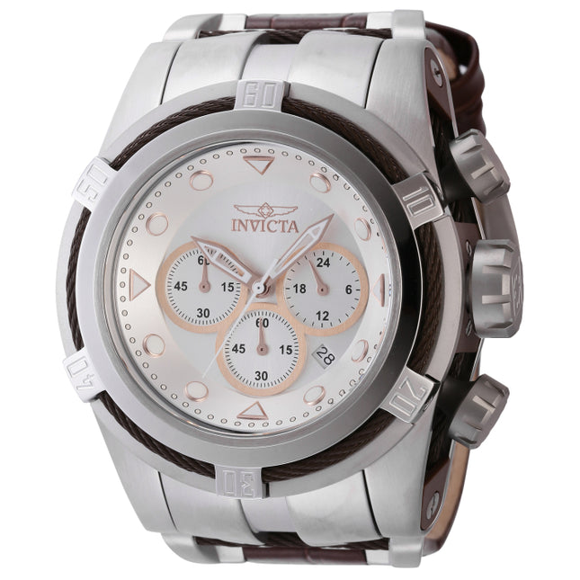 INVICTA Men's Bolt Zeus Chronograph 53mm Silver / Brown Leather Infused Watch