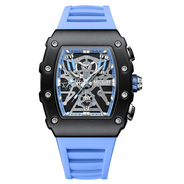 MEGIR Men's TONNEUX-X Chronograph Black / Blue Watch