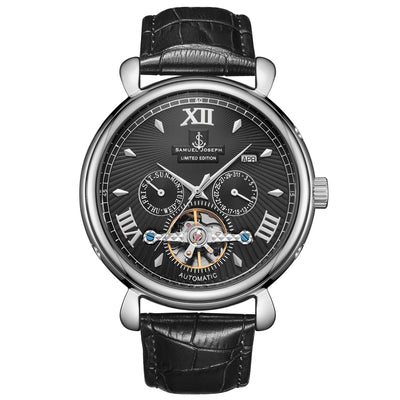SAMUEL JOSEPH London Limited Edition Black & Silver Automatic Skeleton Men's Watch