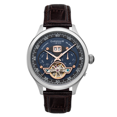 THOMAS EARNSHAW BARON GRAND DATE CALENDAR OPEN HEART AUTOMATIC CRISPLY BLUE ES-8187-02