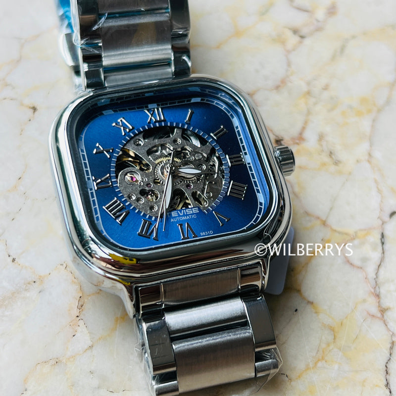 TEVISE Quadron Automatic Mechanical Milanese Ionic Blue Watch