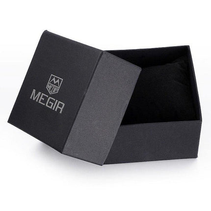 MEGIR Men's Dual Time Chronograph Date 42mm Ionic Black / Leather Watch