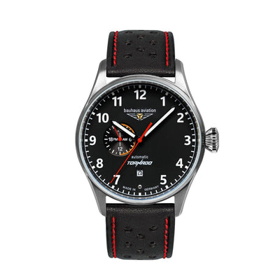 BAUHAUS AVIATION Men's Tornado Automatic 24-Hour Leather Strap Watch 27642 image 0