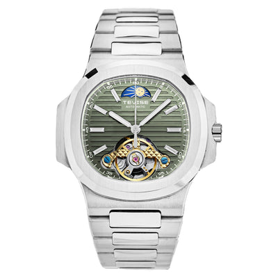 TEVISE Berlin Moonphase Open Heart Automatic Watch Silver/Green image 0