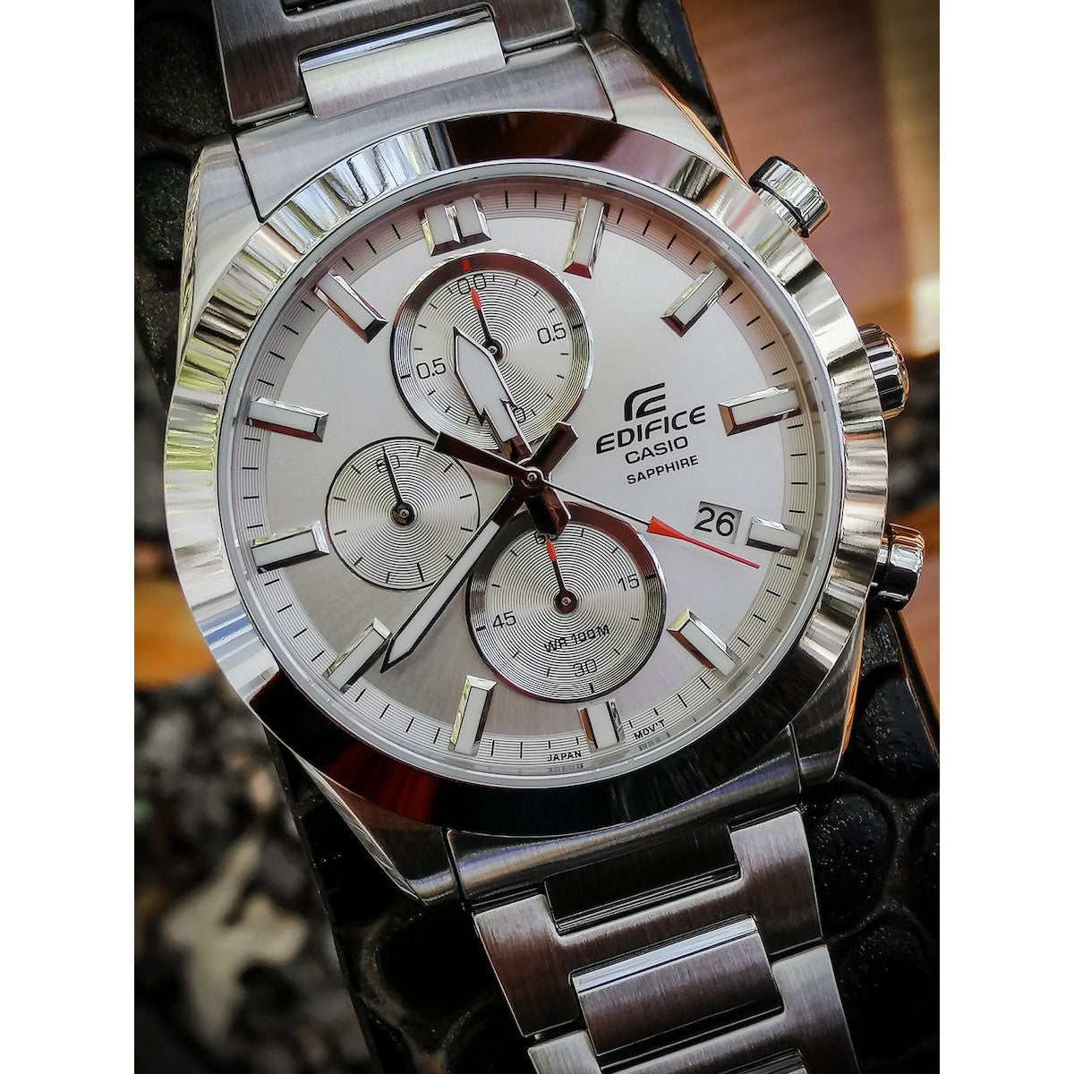 CASIO Men's Edifice Chronograph Standard Sapphire Watch Silver