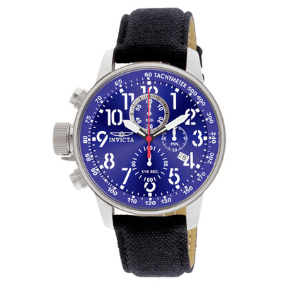 INVICTA Men's Russian Aviator Lefty 46mm Silver / Blue Canvas Strap Chronograph Watch image 0