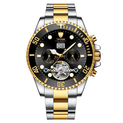 TEVISE Perpetual Flywheel Date Automatic Two Tone Black Watch image 0