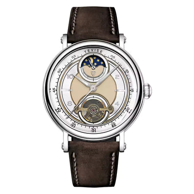 TEVISE Moonwalker III Automatic Moonphase Watch Beige/White/Brown image 0