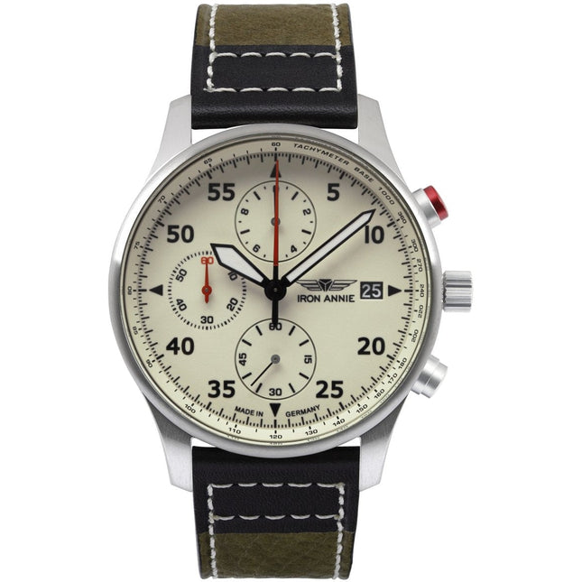 IRON ANNIE F-13 Tempelhof Chronograph 56705 NIGHT-GLOW Leather Watch