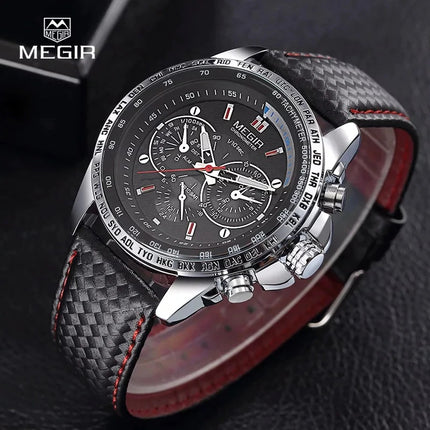 MEGIR Men's Chronometer Date 45mm Watch Silver / Black
