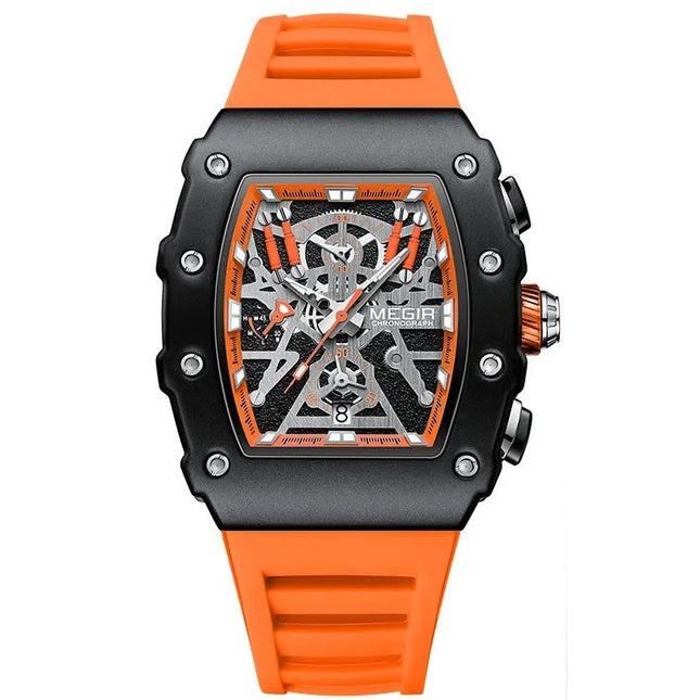 MEGIR Men's TONNEUX-X Chronograph Black / Orange Watch