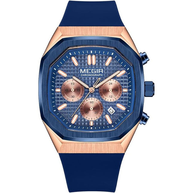 MEGIR Men's Oaki Chronograph Rose Gold / Blue Watch