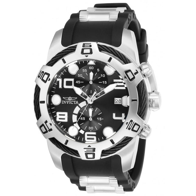INVICTA Men's Bolt Cable 50mm Silver/Black Silicone Infused Chronograph Watch