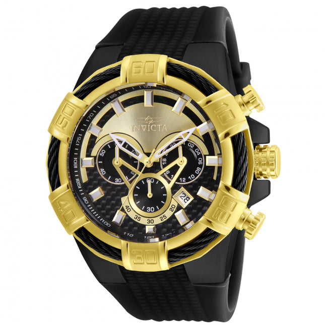 INVICTA Men's Bolt Chronograph Gold/Black Wire 48mm Silicone Strap Watch