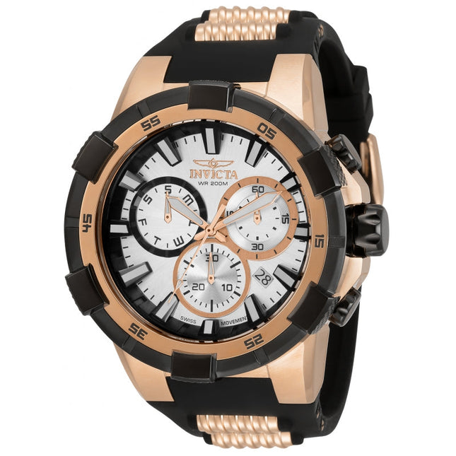 INVICTA Men's Suisse Aviator Chronograph 51mm Rose Gold Steel Infused Silicone Watch