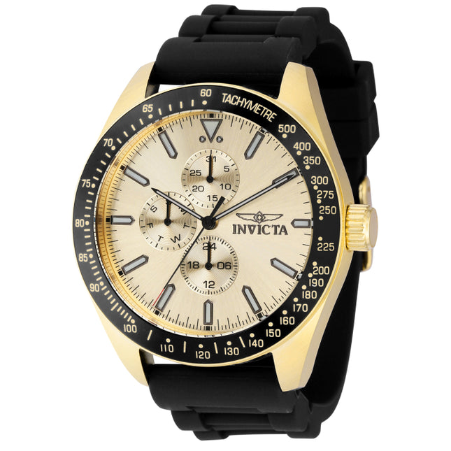 INVICTA Men's Aviator 45mm Silicone Gold/Black Watch