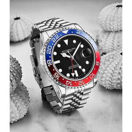 STUHRLING ORIGINAL Meridian GMT Diver 44mm 100m Jubilee Pepsi Watch