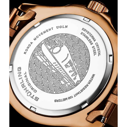 STUHRLING ORIGINAL Meridian GMT Diver 44mm 100m Rose Gold Jubilee Watch