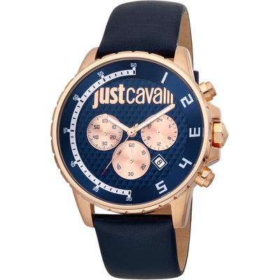 JUST CAVALLI Men's Dash Leather Blue Watch