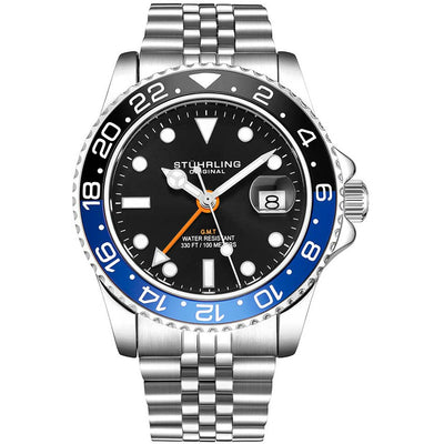 STUHRLING ORIGINAL Meridian GMT Diver 44mm 100m Jubilee Batman Watch