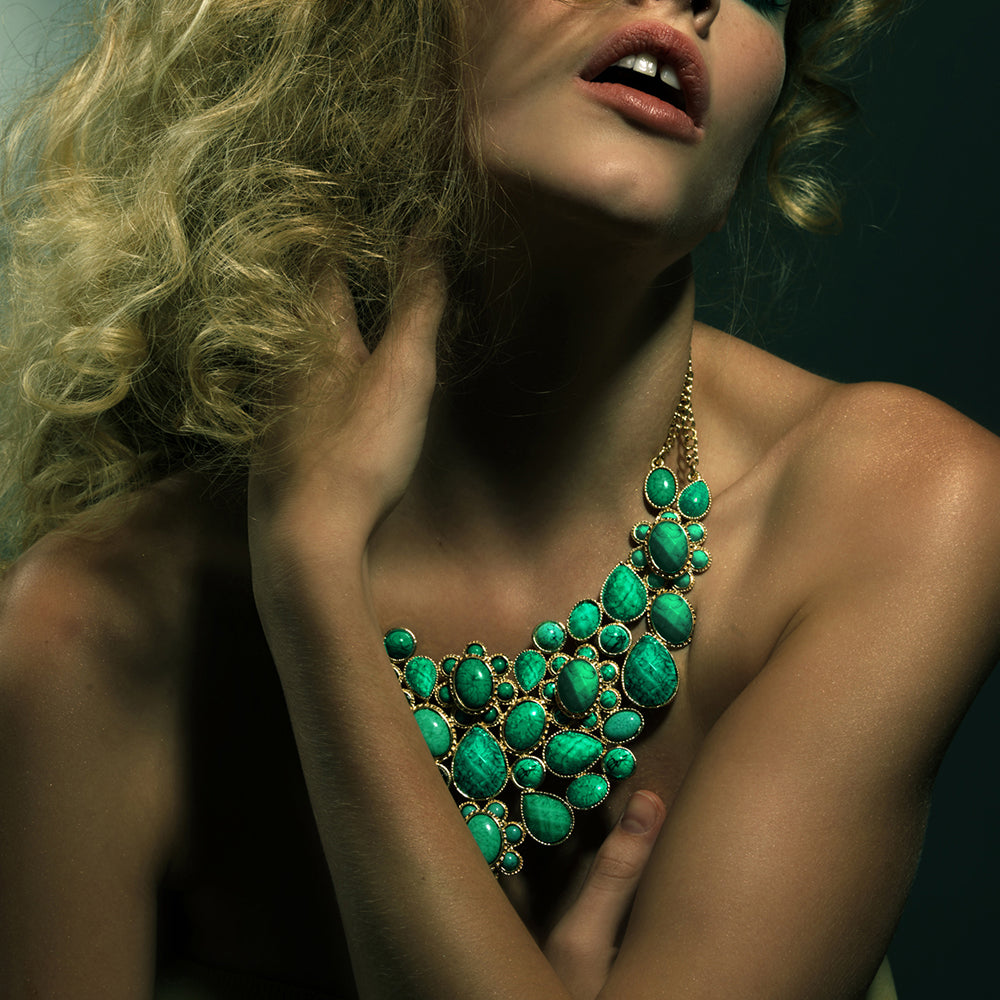 AMRITA NEW YORK Crystal South Fork Bib Fall Necklace Torquoise