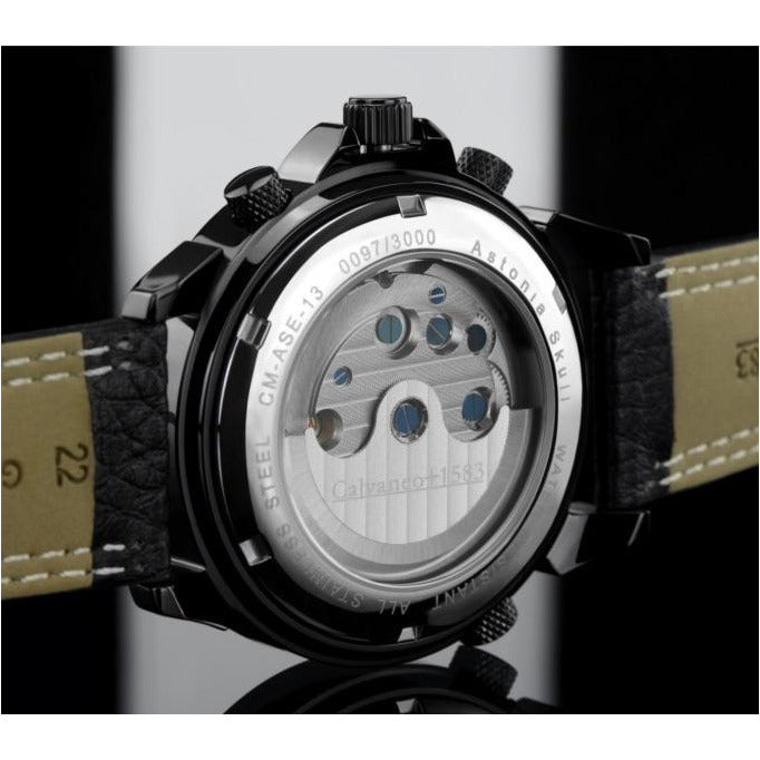 CALVANEO 1583 Men's Skull Black/Red Trim Limited Edition 500 Automatic Watch Watch