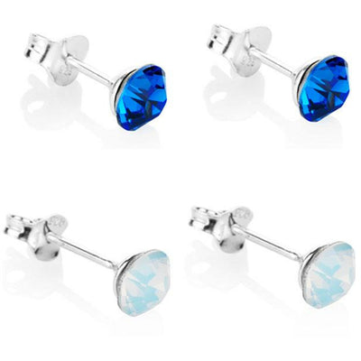 BRITISH JEWELLERS Sapphire and Opal Stud Earrings Set, Embellished with Crystals from Swarovski®