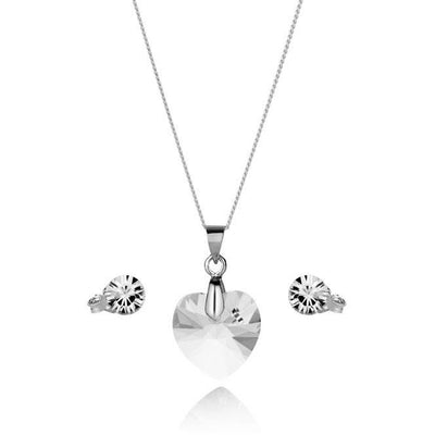 BRITISH JEWELLERS Large Heart Pendant (Clear) and Solo Stud Earrings Set