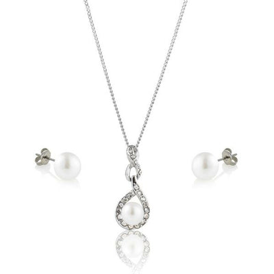 BRITISH JEWELLERS Freshwater Pearl Adaliz Pendant and Pearl Stud Earrings Set