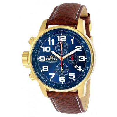 INVICTA Men's Russian Aviator Lefty 46mm Leather 23k Gold Plated Watch
