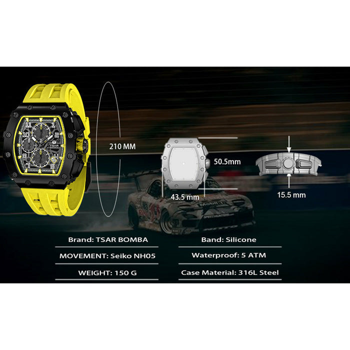 TSAR BOMBA Quartz Waterproof Watch TB8204Q-07 / Yellow