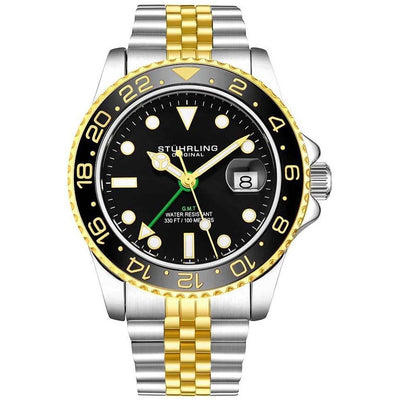 STUHRLING ORIGINAL Meridian GMT Diver 44mm 100m Two Tone Jubilee Watch