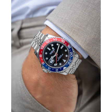 STUHRLING ORIGINAL Meridian GMT Diver 44mm 100m Jubilee Pepsi Watch