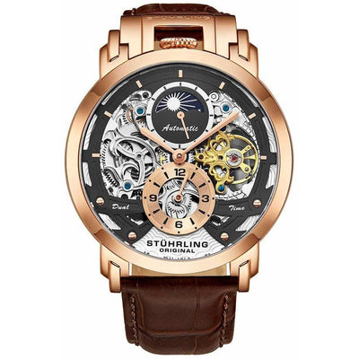 STUHRLING ORIGINAL Menai Automatic 47mm Skeleton Rose Gold Watch