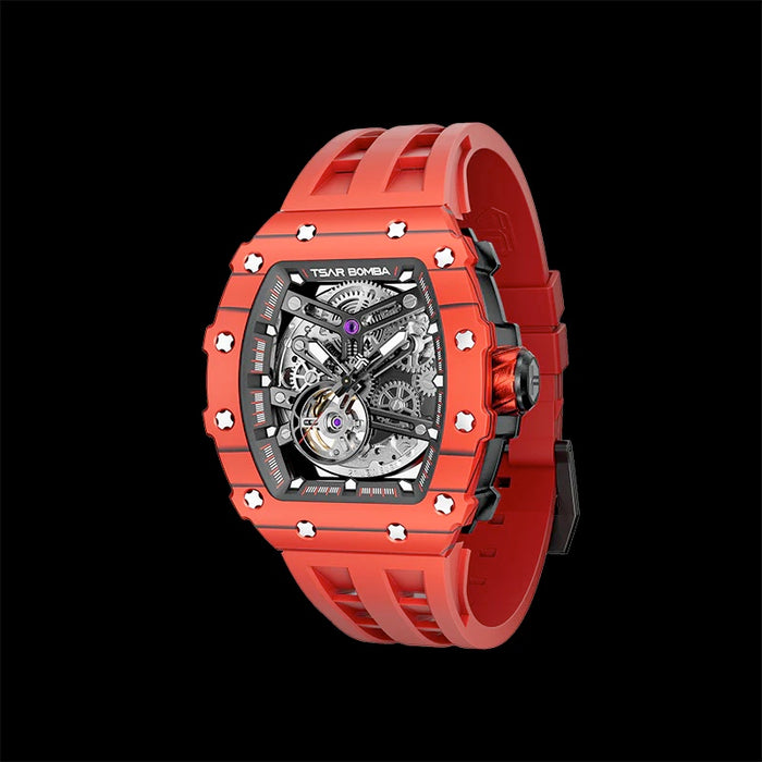 TSAR BOMBA Carbon Fiber Men's Automatic Watch TB8208CFN Bull Red