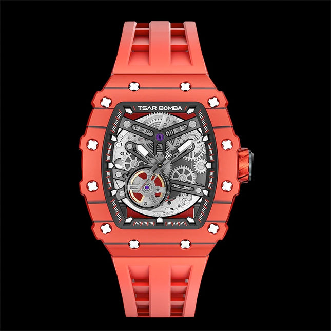 TSAR BOMBA Carbon Fiber Men's Automatic Watch TB8208CFN Bull Red