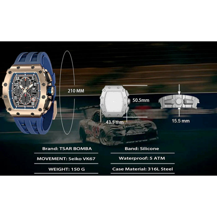 TSAR BOMBA Quartz Waterproof Watch TB8204Q-05 / Gold / Blue
