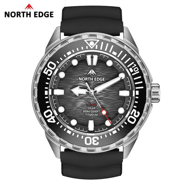 NORTH EDGE Tactical TRITON-TI Titanium Case Solar-Powered Diving Watch Luxury Quartz Men‘s Watch 300M Waterproof 180+ Day Power