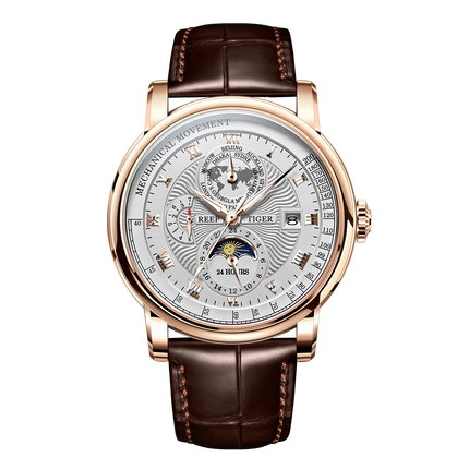 Reef Tiger Men's Artist Master II Mechanical Calendar Moon Phase Watch RGA1963 Rose/White image 0