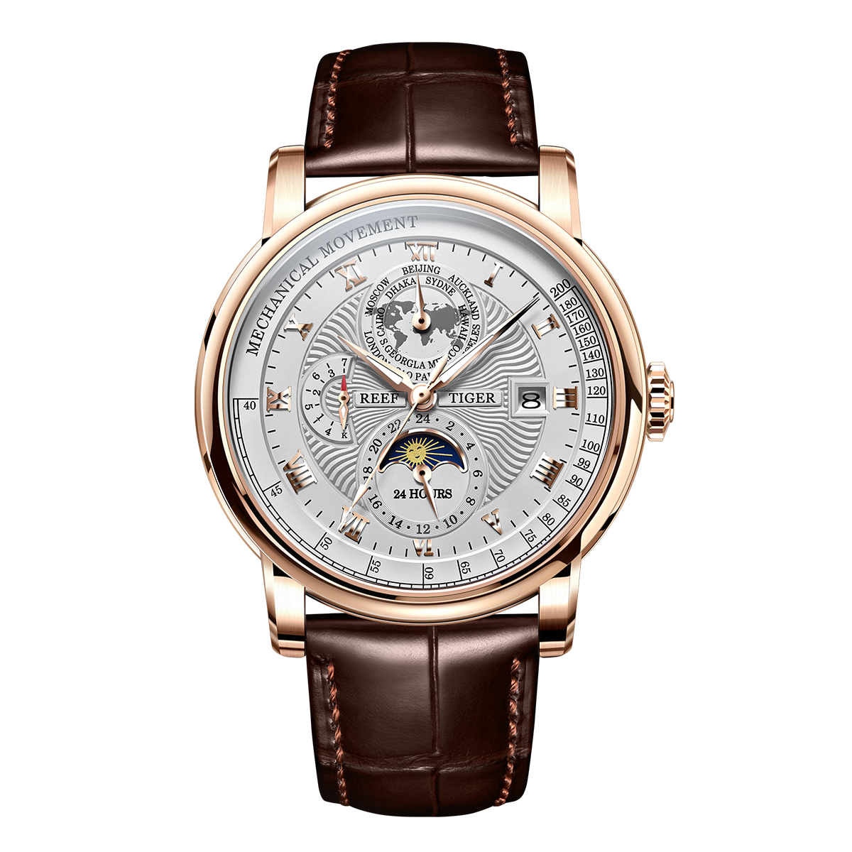 Reef Tiger Men's Artist Master II Mechanical Calendar Moon Phase Watch RGA1963 Rose/White image 0