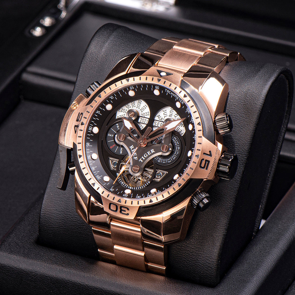 Reef Tiger Luxury Men's Aurora Concept Rose Gold Military Automatic Sport Watch image 3