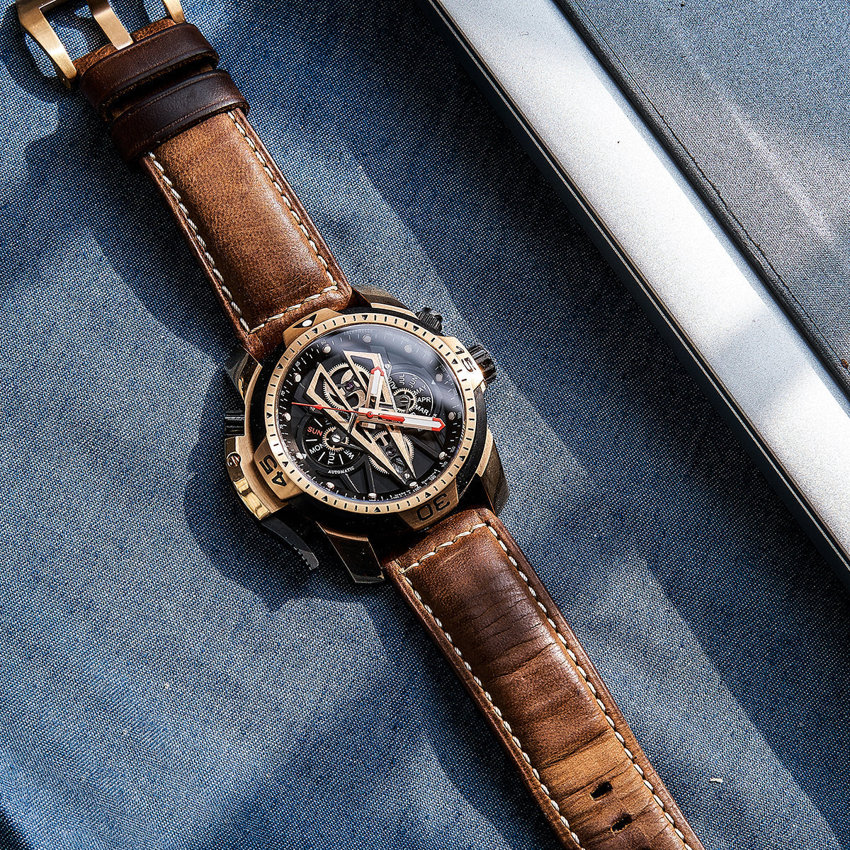 Best Affordable Reef Tiger Aurora Concept 2 Automatic Military Rose Gold Men's Watch image 4