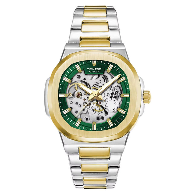 TEVISE El Ninio Skeleton Automatic Watch Two Tone/Green image 0