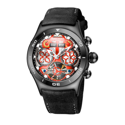 Reef Tiger Men's Aurora Air Bubbles Automatic Mechanical Skeleton Watch - Leather image
