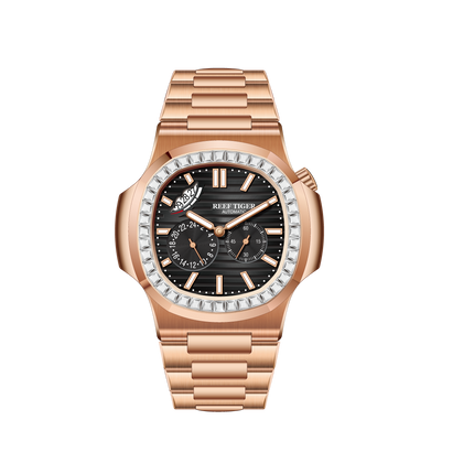 Reef Tiger Men's Peak 44mm Square Crystal Bezel Automatic Watch RGA2019 Rose Gold/Black - Zirconia Bezel image