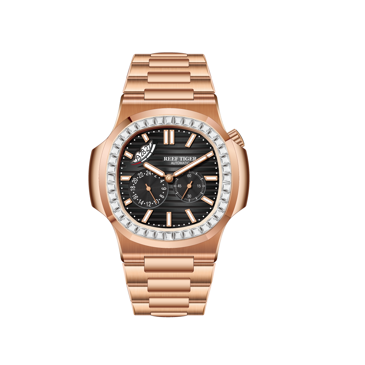 Reef Tiger Men's Peak 44mm Square Crystal Bezel Automatic Watch RGA2019 Rose Gold/Black - Zirconia Bezel image
